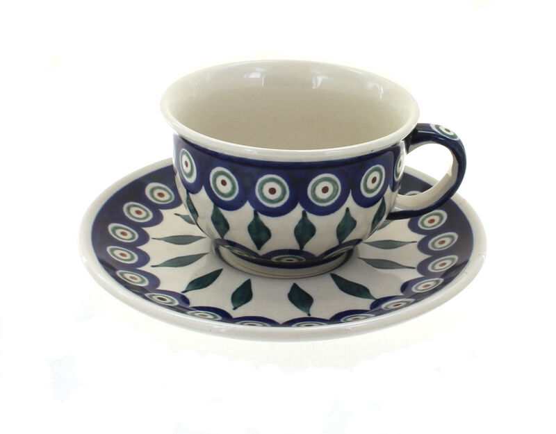 Blue Rose Polish Pottery Nature Cup & Saucer