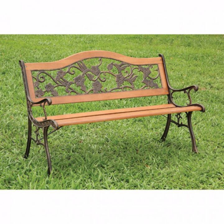 Alba Transitional Park Bench, Antique Oak Finish-Benzara