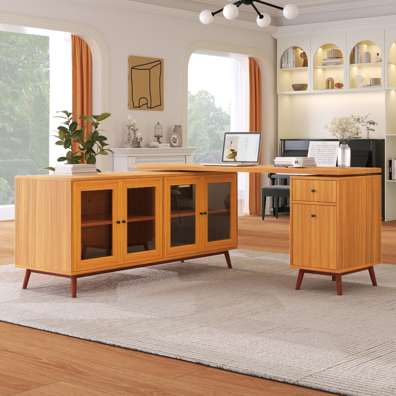 Merax Modern L-shaped Executive Desk with Cabinet
