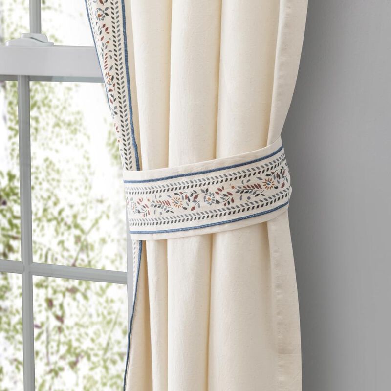 Ellis Curtain Richmark Tailored Rod Pocket Design Curtain Panel Pair for Windows with Ties 70" x 54" Natural