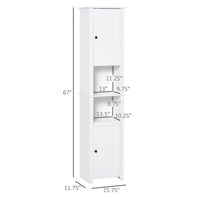 67” Wood Freestanding Bathroom Linen Tower Storage Unit Cabinet White