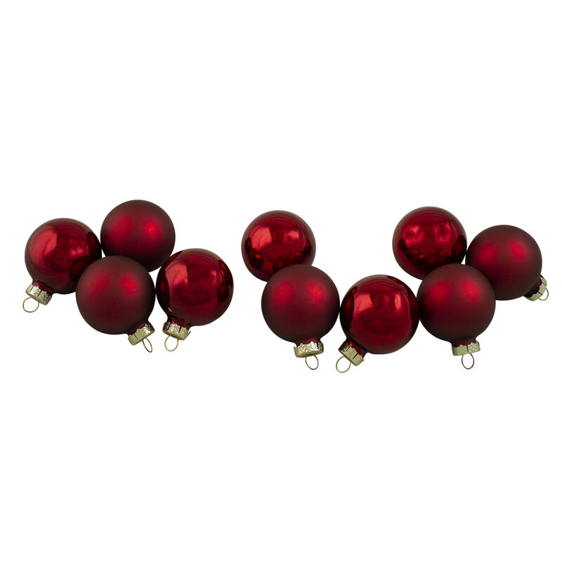 10ct Burgundy Red 2-Finish Glass Christmas Ball Ornaments 1.75" (45mm)