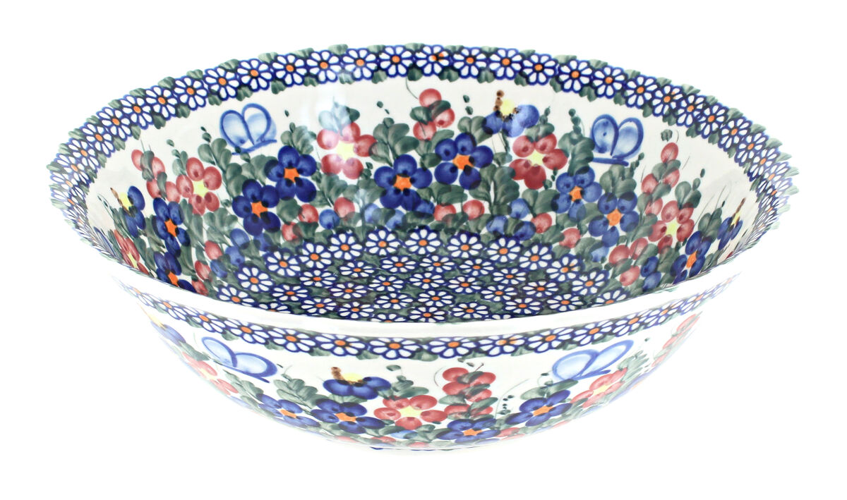 Blue Rose Polish Pottery Poinsettia Large Serving Bowl