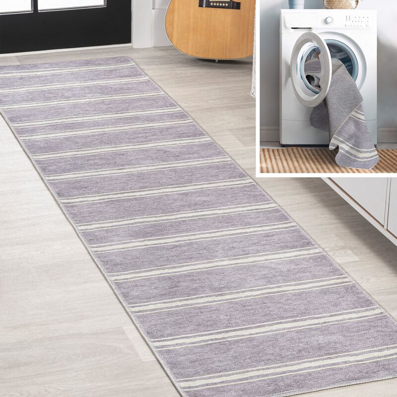 Bande Distressed Ticking Stripe Machine Washable Area Rug