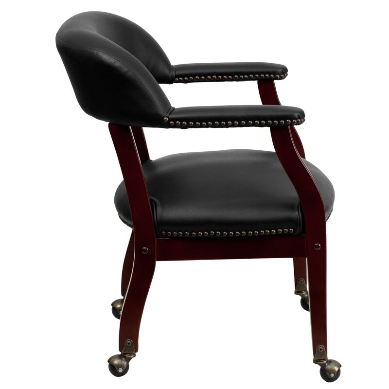 Flash Furniture Sarah Black Vinyl Luxurious Conference Chair with Accent Nail Trim and Casters