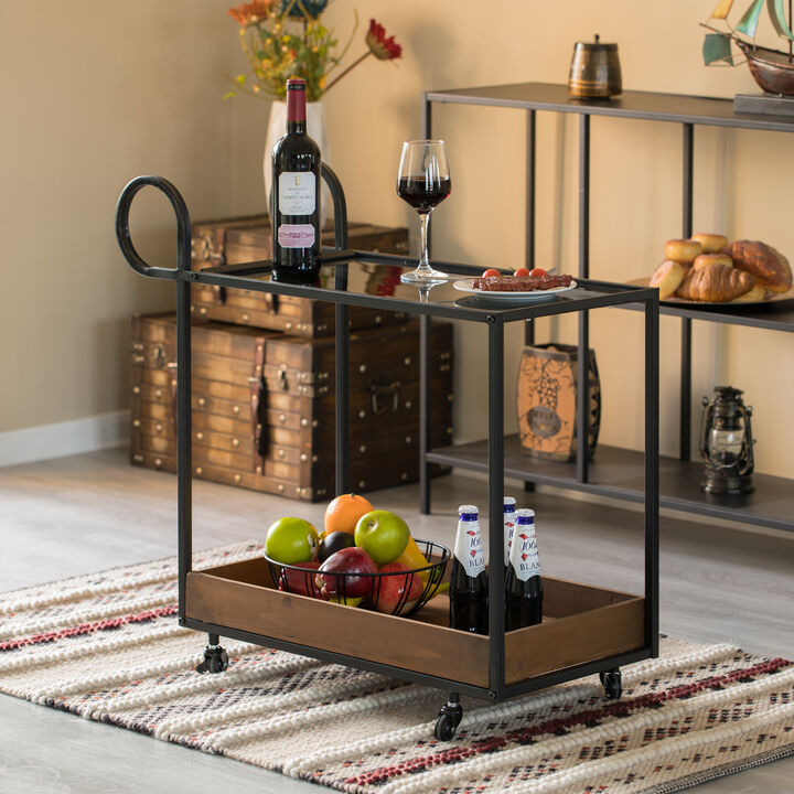 Metal Wine Bar Serving Cart with Rolling Wheels and Handles for Dining, Living room or Entryway