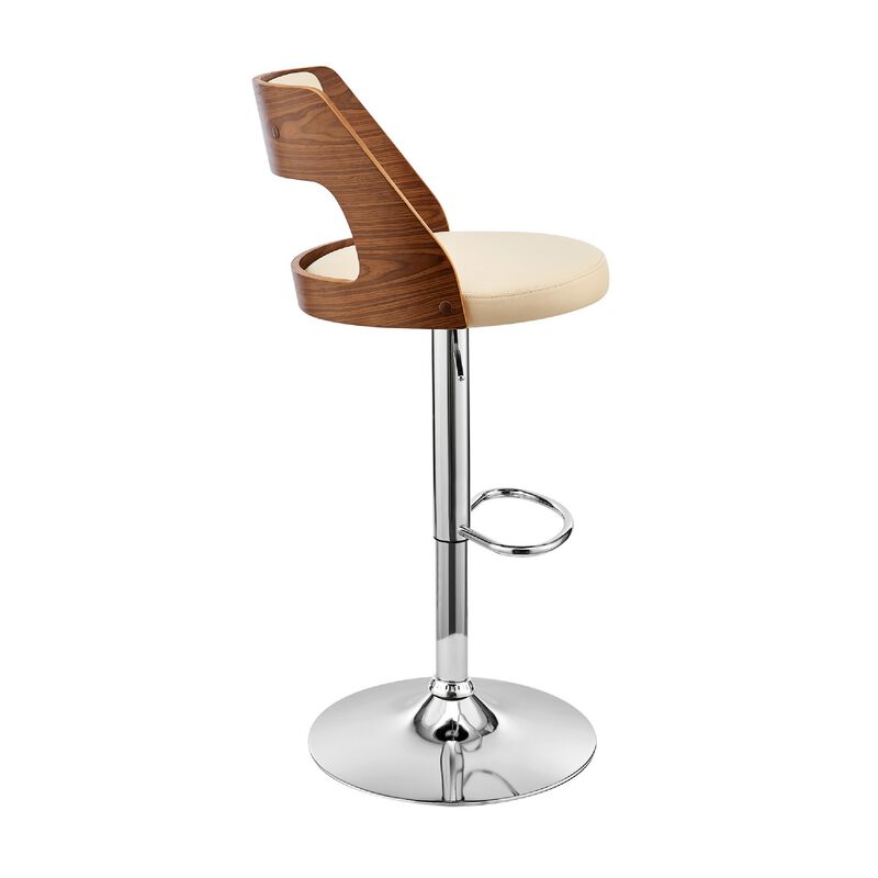 Adjustable Barstool with Open Wooden Back, Cream and Brown-Benzara