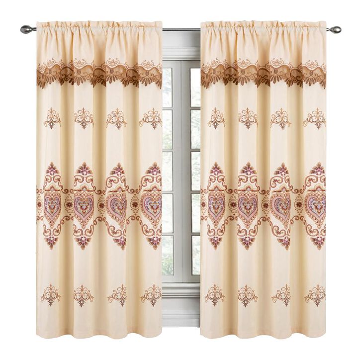 RT Designers Collection Bonnie Macrame Rod Pocket Room Darkening Curtain Panels for Living Room 52" x 84" Ivory