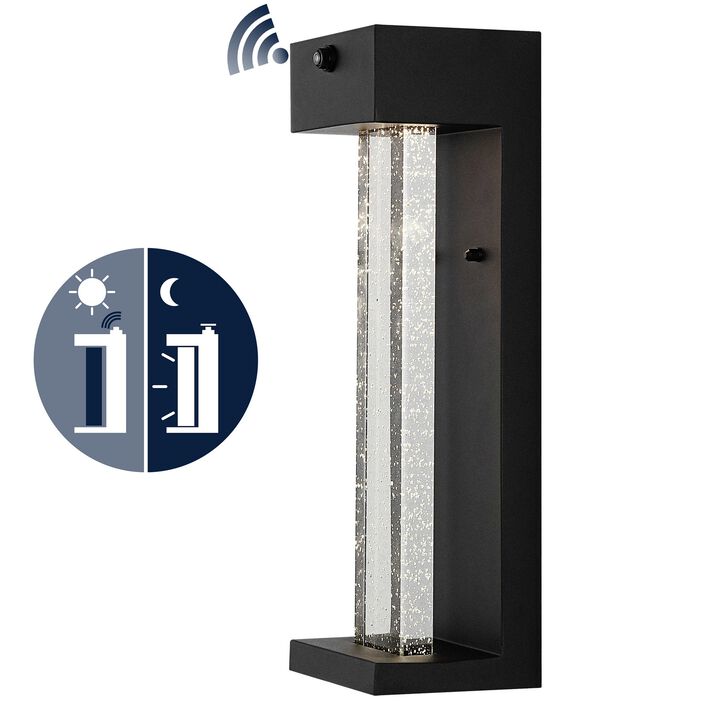 Miranda 1-Light Modern Industrial Iron/Seeded Glass with Dusk-to-Dawn Sensor Integrated LED Outdoor Sconce