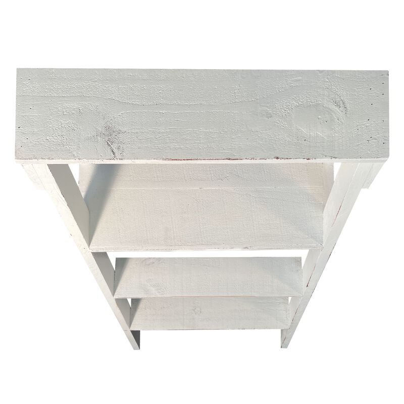 27 Inch Pinewood Ladder Bookcase, 4 Tier Open Shelves, Weathered White-Benzara
