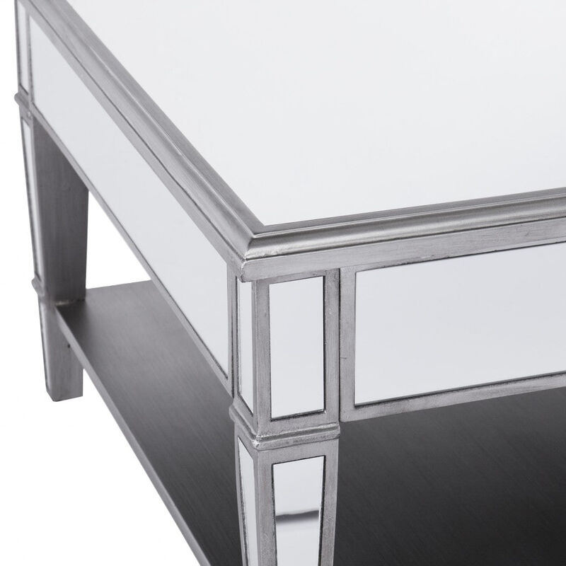 Homezia 29" Silver Mirrored Glass Square Coffee Table