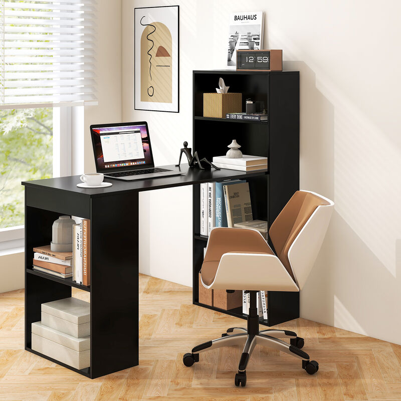 Costway Computer Desk Writing  Workstation Office w/6-Tier Storage Shelves Black