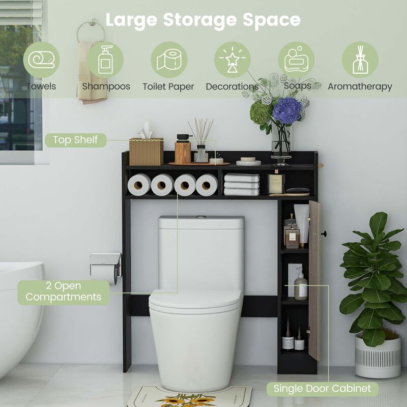 Costway Over the Toilet Bathroom Cabinet Floor Storage Organizer with Adjustable Shelves White