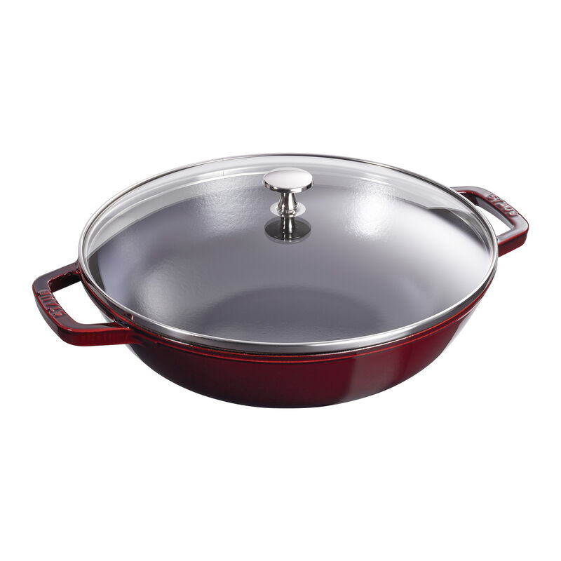 Staub Cast Iron Perfect Pan , Dutch Oven, 4.5-quart,  serves 4-5, Made in France, Cherry