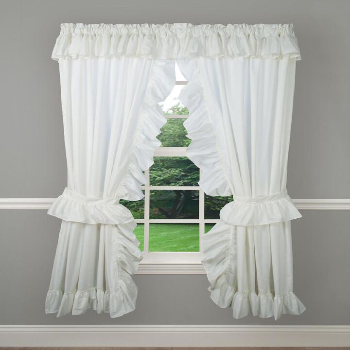 Ellis Curtain 2-Piece Ruffled Priscilla Window Curtain Panel Pair with ties - 80x72" White