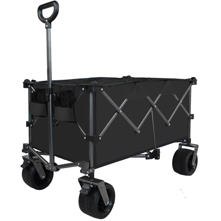 Collapsible Folding Wagon, Push Pull Foldable Beach Wagon Cart,Garden Cart-Grayish Brown
