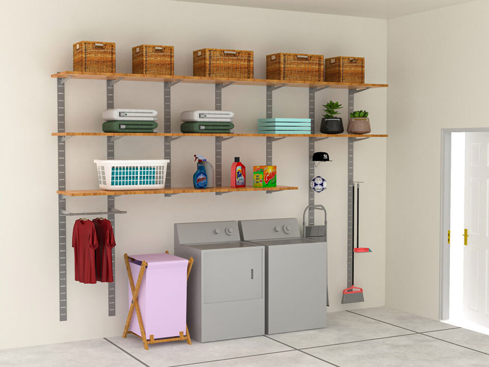 Stirdy Garage / Laundry Room / Pantry Shelving System 91" & 46" High with 8 Shelves 48" Length 20"- 22" Width + Hanging, Accessories | 6 Sections- Shelves Sold Separately