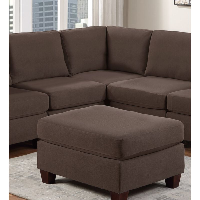 Living Room Furniture Ottoman Black Coffee Linen Like Fabric 1pc Cushion Ottoman Wooden Legs