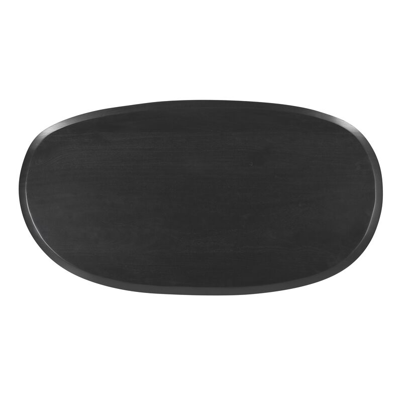 43 Inch Coffee Table, Handcrafted Acacia Wood, Cut Out Rounded Panel Legs, Black - Benzara