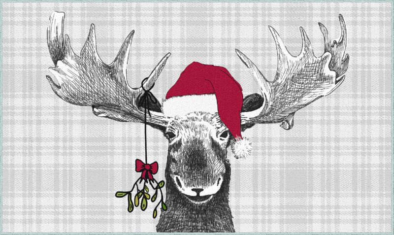 Holiday Moose Grey 1' 6" x 2' 6" Kitchen Mat