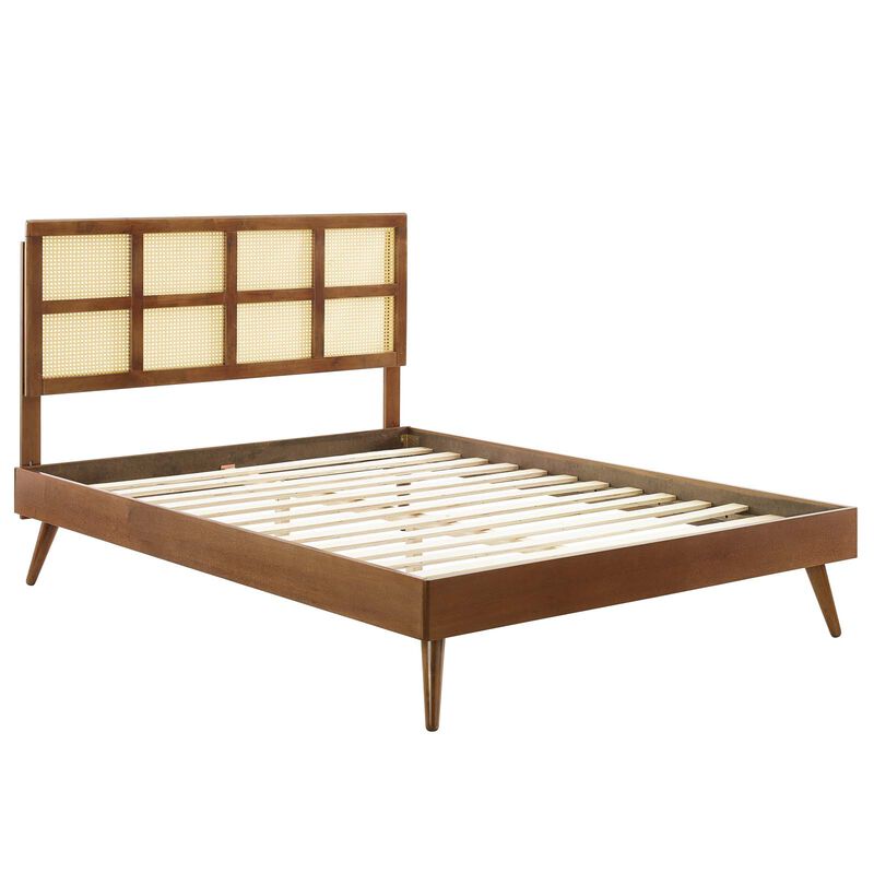 Modway - Sidney Cane and Wood King Platform Bed with Splayed Legs