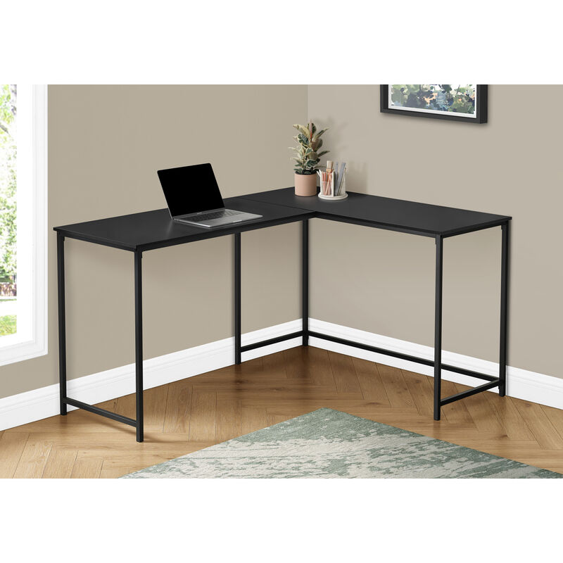 Monarch Specialties I 7394 Computer Desk, Home Office, Corner, 58"L, L Shape, Work, Laptop, Metal, Laminate, Black, Contemporary, Modern