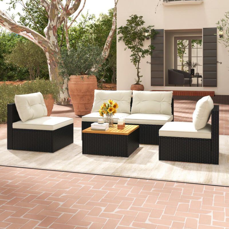 Hivvago 5 Piece Outdoor Furniture Set with Solid Tabletop and Soft Cushions