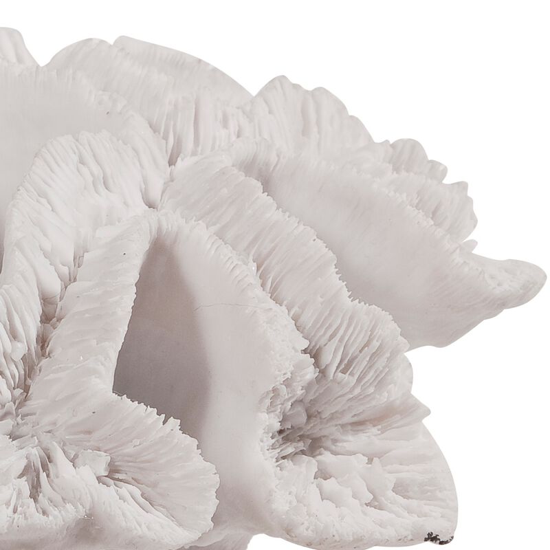 Lily 9 Inch Faux Coral Table Figurine, Polyresin Textured Sculpture, White-Benzara