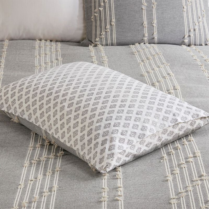 Gracie Mills Trujillo 3-Piece Embroidered Stripes Cotton Jacquard Comforter Set