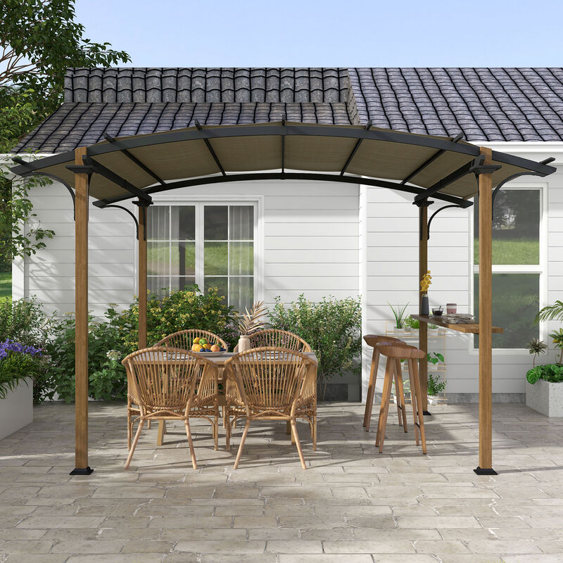 Outsunny 12' x 10' Outdoor Pergola, Pergola Canopy with Bar Counter, UV-resistant Arched Top, Aluminum and Steel Frame, for Garden, Lawn, Backyard, and Deck, Natural