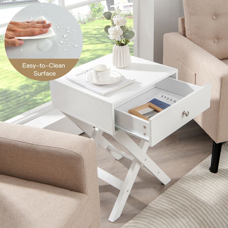 Modern X-Shaped Nightstand with Drawer for Living Room Bedroom