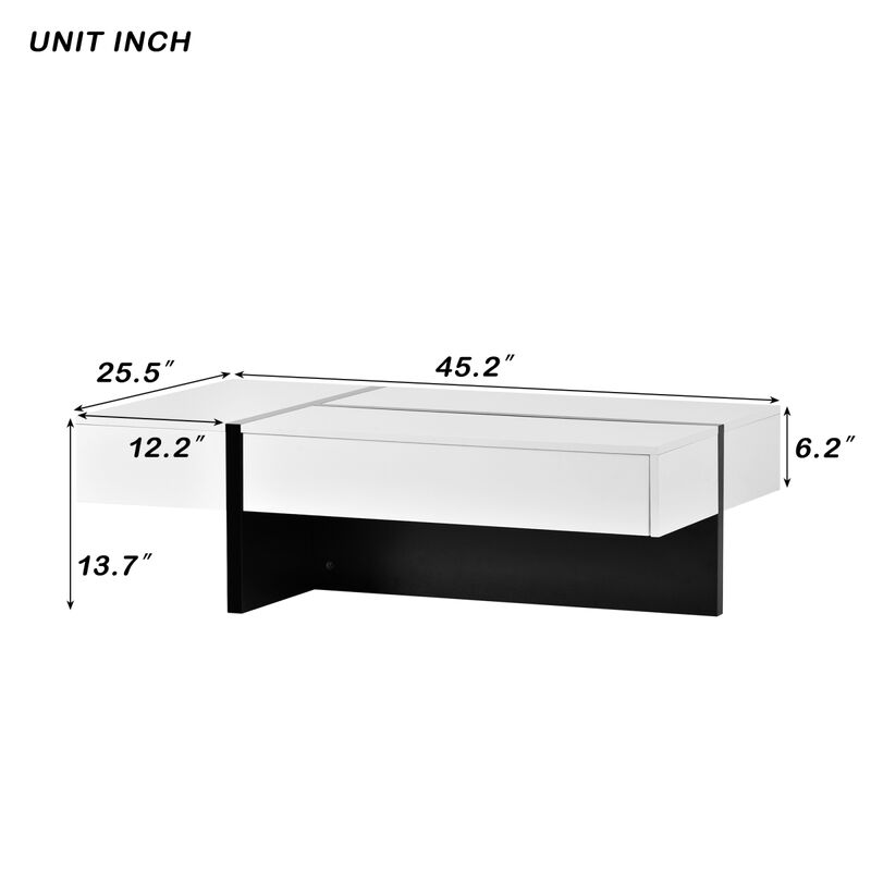 Contemporary Rectangle Design Living Room Furniture, Modern High Gloss Surface Cocktail Table, Center Table for Sofa or Upholstered Chairs, 45.2x25.5x13.7in