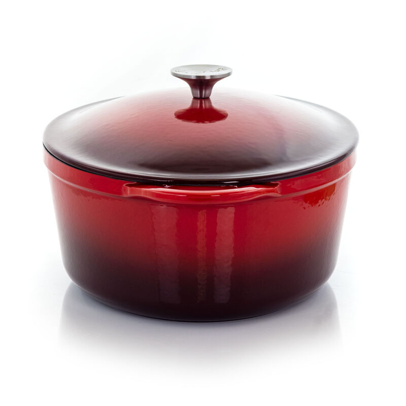 MegaChef 7 Quarts Oval Enameled Cast Iron Casserole in Red