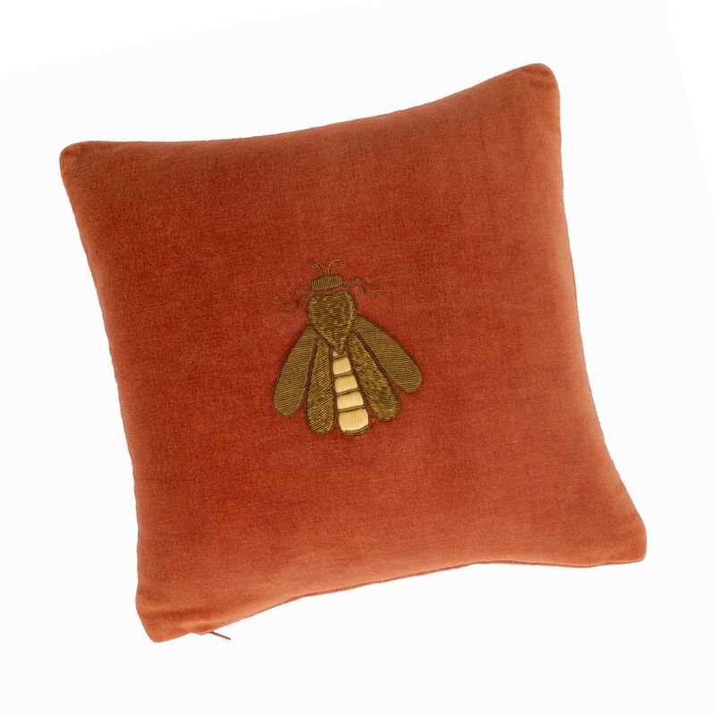 Red Bee Silk Velvet Throw Pillow, 12" X 12"