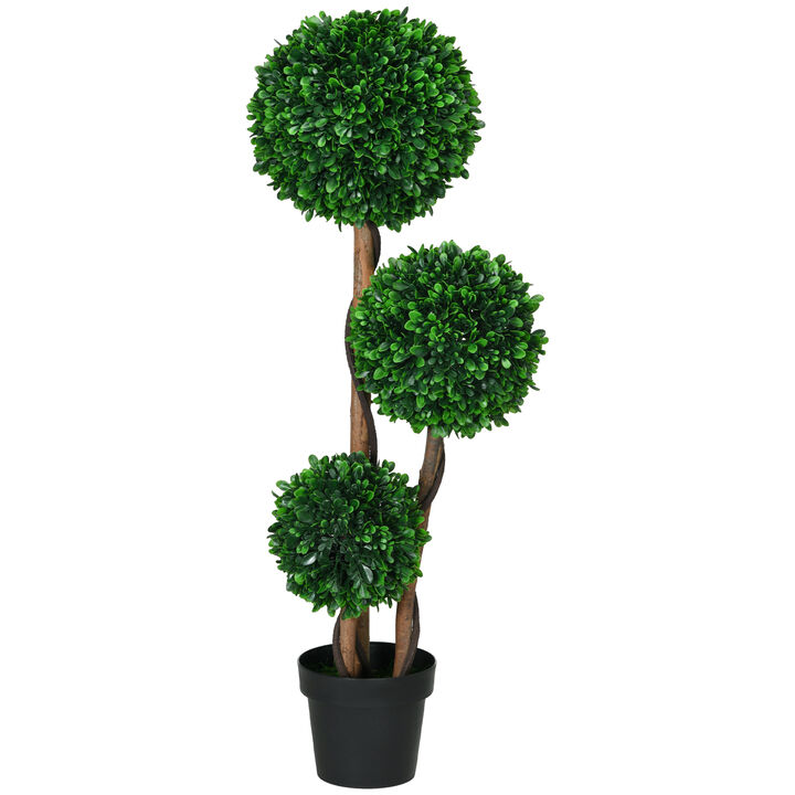HOMCOM 3.5ft Artificial Tree Three Ball Boxwood Topiary for Indoor Outdoor