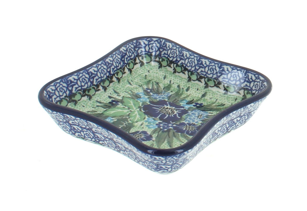 Blue Rose Polish Pottery Hummingbird Small Square Dish