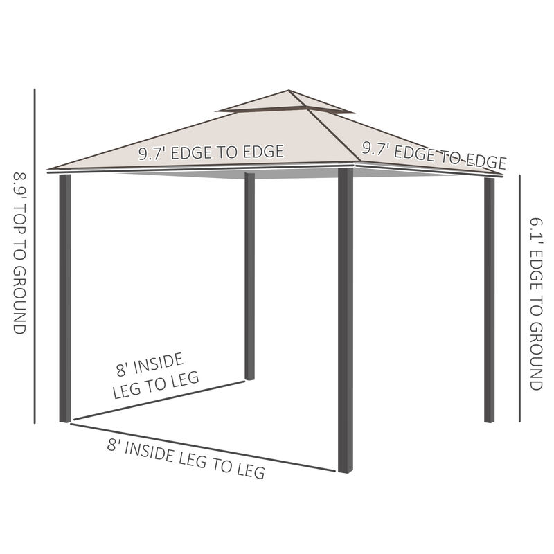 Outsunny 10' x 10' Outdoor Patio Gazebo Canopy Tent with Mesh Sidewalls, 2-Tier Canopy for Backyard, Beige