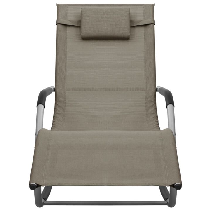 vidaXL Sun Lounger - Textilene Material, Taupe and Gray - Perfect for Garden or Beach, Comes with a Pillow and a Side Bag, Easy Assembly Required