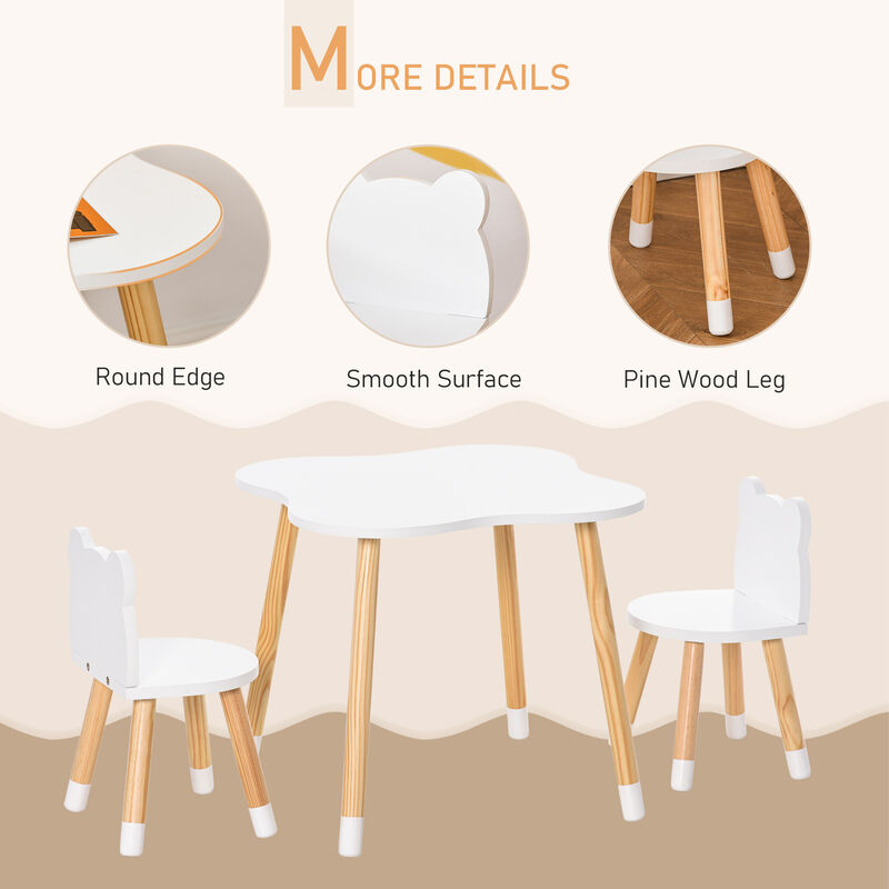 Kids Table and Chair Set for Art, Meals, Lightweight Wood Homework Center, White