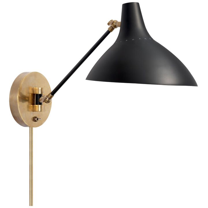 Charlton Wall Light in Black and Hand-Rubbed Antique Brass