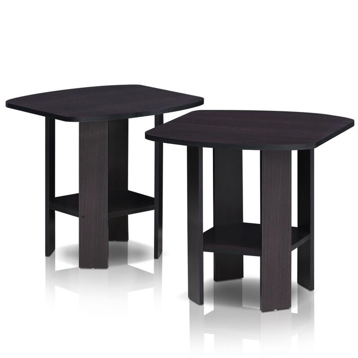 FURINNO Simple Design End Table, 2-Pack, Dark Walnut