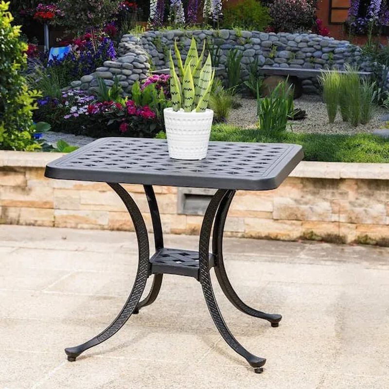 MONDAWE Black Square Aluminium Cast Bronze Frame Outdoor Dining Bistro Table Patio Side Table