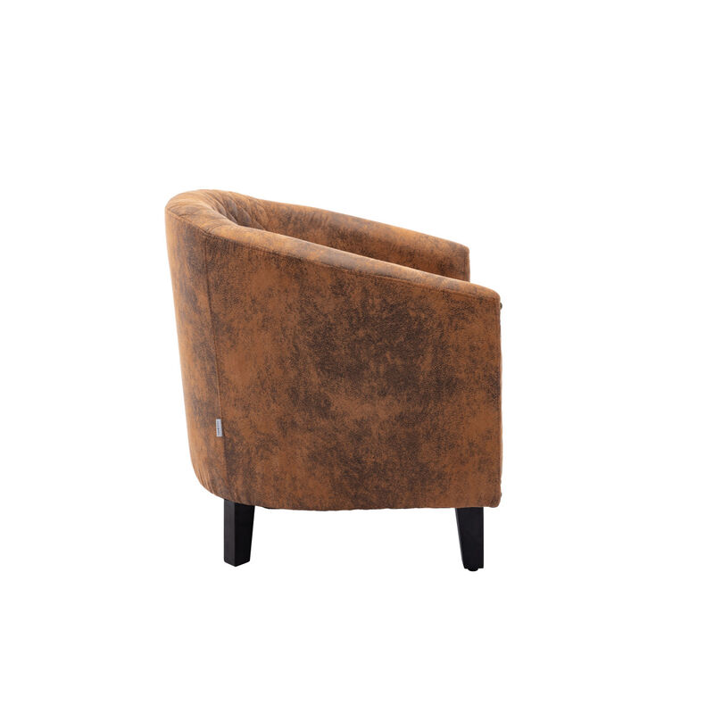 accent Barrel chair living room chair with nailheads and solid wood legs Light Coffee microfiber fabric