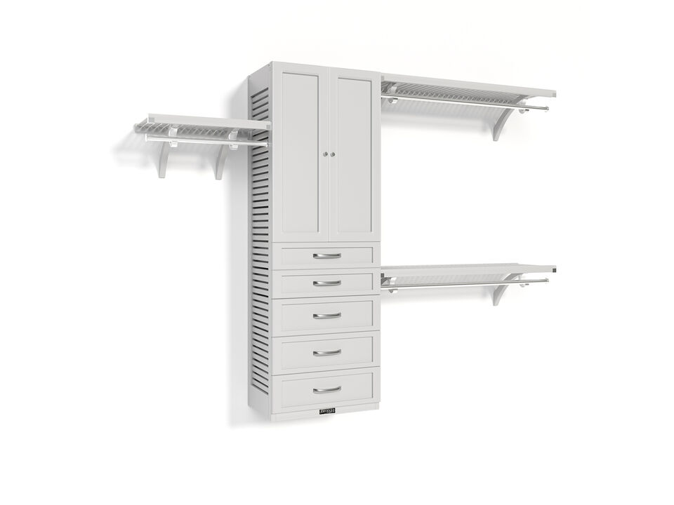 Solid Wood Walk-In Closet Organizer with 5 Shaker Style Drawers and Solid Wood Doors