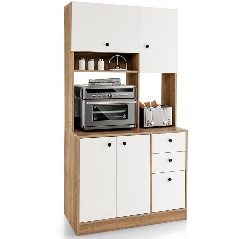 71 Inch Kitchen Pantry with 3 Storage Cabinet and 3 Deep Drawers