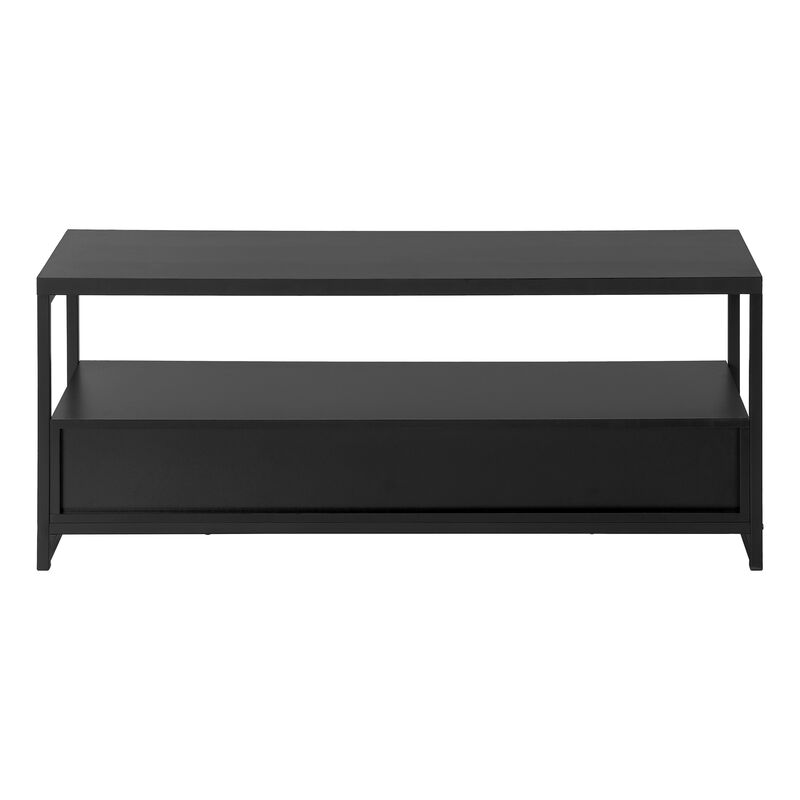 Monarch Specialties I 2870 Tv Stand, 48 Inch, Console, Media Entertainment Center, Storage Drawers, Living Room, Bedroom, Laminate, Metal, Black, Contemporary, Modern