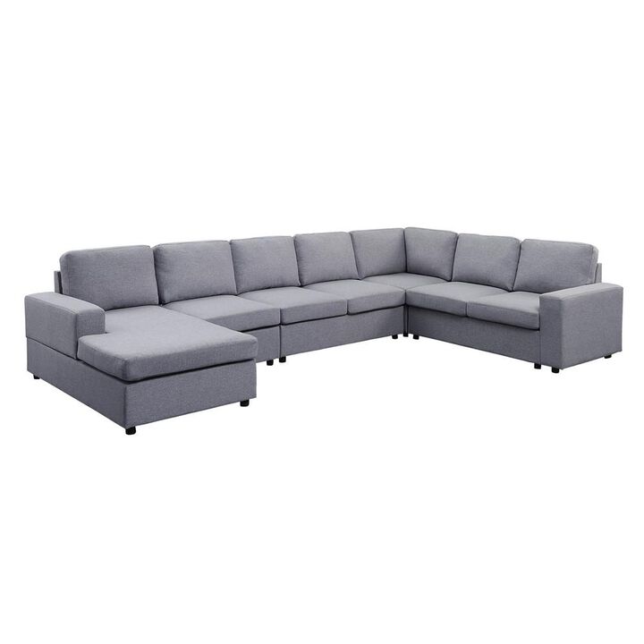 Lilola Home Tifton Light Gray Linen 7 Seat Reversible Modular Sectional Sofa Chaise