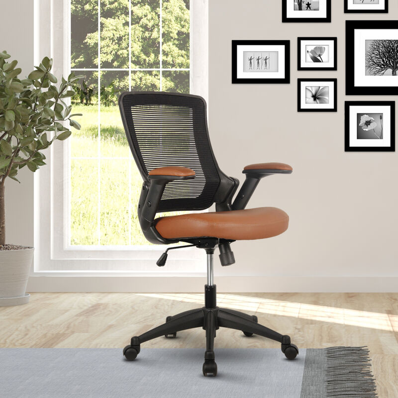 Mid-Back Mesh Task Office Chair with Height Adjustable Arms, Brown