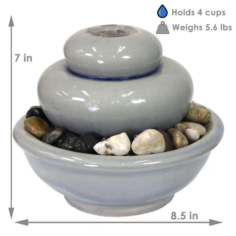 Sunnydaze Smooth Cascade Ceramic Indoor Water Fountain - 7 in