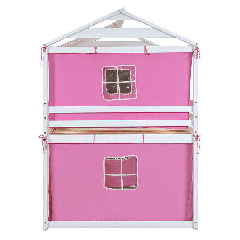 Merax Wood House Bunk Bed with Tent